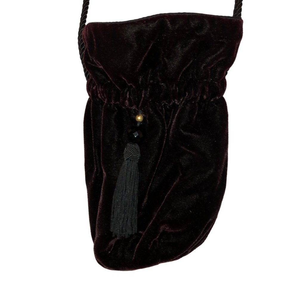 whiting & davis stunning vintage burgundy HOLIDAY velvet cinch cross body purse